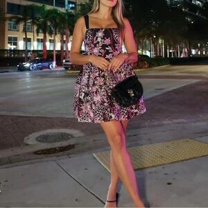 Elliatt Courante Sequin Fit & Flare Cocktail Mini Dress NWT XXS Black Floral